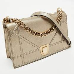 Pre Owned Dior Gold Leather Medium Diorama Shoulder Bag