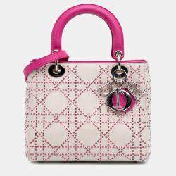 Dior Lady Dior Medium Pink/White Lambskin Cannage Stitched Tote Bag