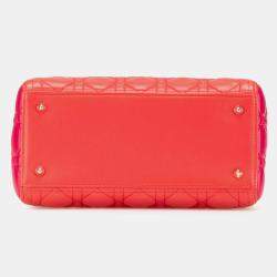 Pre Owned Dior Lady Dior Medium Red Lambskin Cannage Bag
