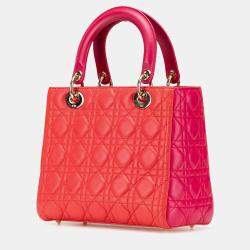 Pre Owned Dior Lady Dior Medium Red Lambskin Cannage Bag