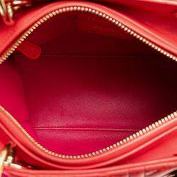 Pre Owned Dior Lady Dior Medium Red Lambskin Cannage Bag