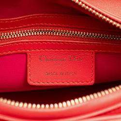 Pre Owned Dior Lady Dior Medium Red Lambskin Cannage Bag