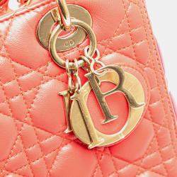 Pre Owned Dior Lady Dior Medium Red Lambskin Cannage Bag