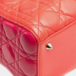 Pre Owned Dior Lady Dior Medium Red Lambskin Cannage Bag