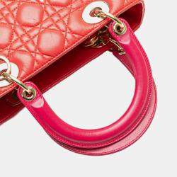 Pre Owned Dior Lady Dior Medium Red Lambskin Cannage Bag