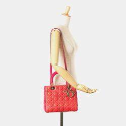 Pre Owned Dior Lady Dior Medium Red Lambskin Cannage Bag