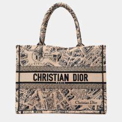 Dior Beige Medium Embroidered Canvas Plan de Paris Book Tote