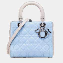 Dior Blue Grey Medium Bicolor Lambskin Cannage Lady Dior