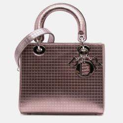 Dior Purple Medium Metallic Patent Microcannage Lady Dior