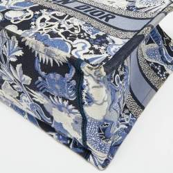 Pre Owned Dior Navy Blue Embroidered Canvas Zodiac Fantastico Book Tote