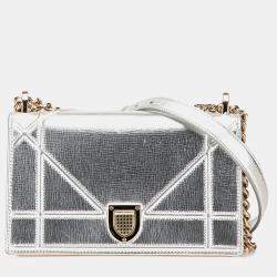 Dior Silver Small Metallic Grained Calfskin Diorama Flap