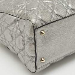 Pre Owned Dior Metallic Grey Cannage Leather Medium Lady Dior Tote