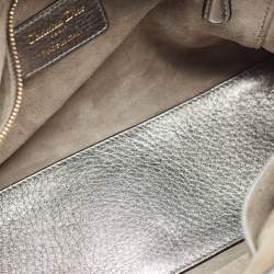 Pre Owned Dior Metallic Grey Cannage Leather Medium Lady Dior Tote