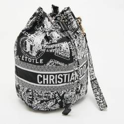 Pre Owned Dior Black/White Plan De Paris Nylon Diortravel Pouch