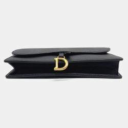 Pre Owned Dior Black Leather Saddle Chain Crossbody Bag