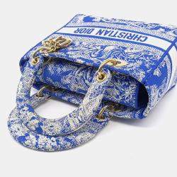 Pre Owned Dior Blue White Fabric D-LITE Lady Bag Medium