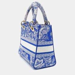 Pre Owned Dior Blue White Fabric D-LITE Lady Bag Medium