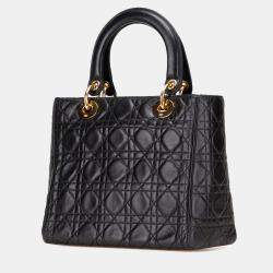 Pre Owned Dior Black Medium Lambskin Cannage Lady Dior