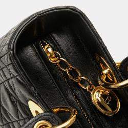 Pre Owned Dior Black Medium Lambskin Cannage Lady Dior