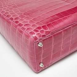 مملوكة مسبقًا حقيبة يد توتس ديور ليدي ديور جلد تمساح فوشيا لامع كبيرة