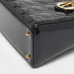 Pre Owned Dior Black Cannage Patent Leather Medium Lady Dior Tote