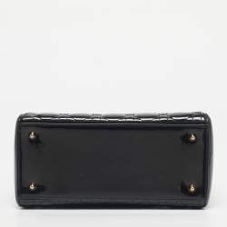 Pre Owned Dior Black Cannage Patent Leather Medium Lady Dior Tote