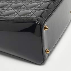 Pre Owned Dior Black Cannage Patent Leather Medium Lady Dior Tote