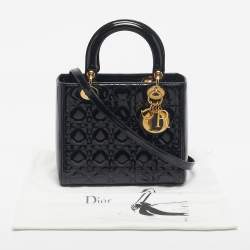 Pre Owned Dior Black Cannage Patent Leather Medium Lady Dior Tote