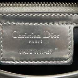 Pre Owned Dior Silver Micro Cannage Patent Leather Medium Lady Dior Tote