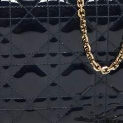 Pre Owned Dior Navy Blue Cannage Patent Leather Lady Dior Chain Clutch