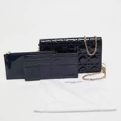 Pre Owned Dior Navy Blue Cannage Patent Leather Lady Dior Chain Clutch