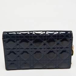 Pre Owned Dior Navy Blue Cannage Patent Leather Lady Dior Chain Clutch