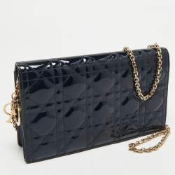 Pre Owned Dior Navy Blue Cannage Patent Leather Lady Dior Chain Clutch