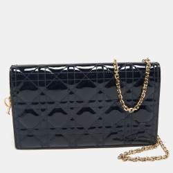 Pre Owned Dior Navy Blue Cannage Patent Leather Lady Dior Chain Clutch