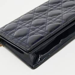 Pre Owned Dior Navy Blue Cannage Patent Leather Lady Dior Chain Clutch