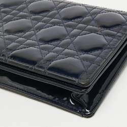 Pre Owned Dior Navy Blue Cannage Patent Leather Lady Dior Chain Clutch