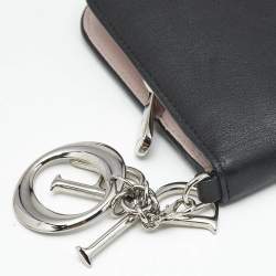 Pre Owned Dior Black Leather Diorissimo Voyageur Zip Around Wallet