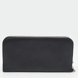Pre Owned Dior Black Leather Diorissimo Voyageur Zip Around Wallet