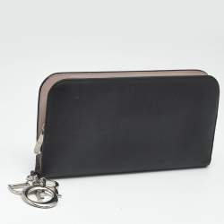 Pre Owned Dior Black Leather Diorissimo Voyageur Zip Around Wallet