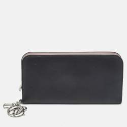 Pre Owned Dior Black Leather Diorissimo Voyageur Zip Around Wallet