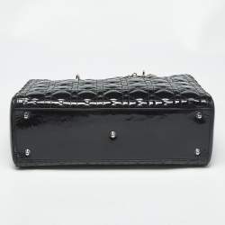 Pre Owned Dior Black Cannage Patent Leather Large Lady Dior Tote