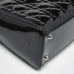 Pre Owned Dior Black Cannage Patent Leather Large Lady Dior Tote