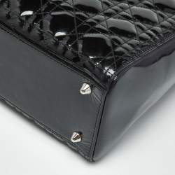 Pre Owned Dior Black Cannage Patent Leather Large Lady Dior Tote
