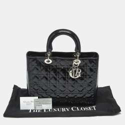 Pre Owned Dior Black Cannage Patent Leather Large Lady Dior Tote
