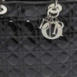 Pre Owned Dior Black Cannage Patent Leather Large Lady Dior Tote