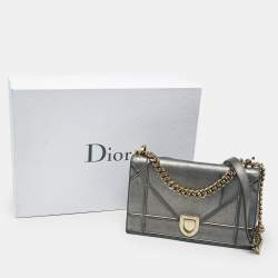 Pre Owned Dior Metallic Grey Leather Medium Diorama Flap Bag