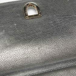 Pre Owned Dior Metallic Grey Leather Medium Diorama Flap Bag