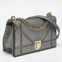 Pre Owned Dior Metallic Grey Leather Medium Diorama Flap Bag