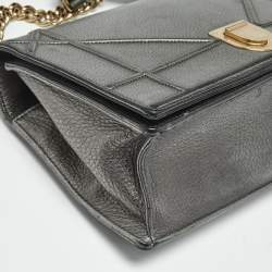 Pre Owned Dior Metallic Grey Leather Medium Diorama Flap Bag