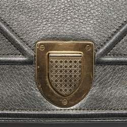 Pre Owned Dior Metallic Grey Leather Medium Diorama Flap Bag